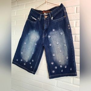 Blue Denim Shorts with 420 Leaf Pattern